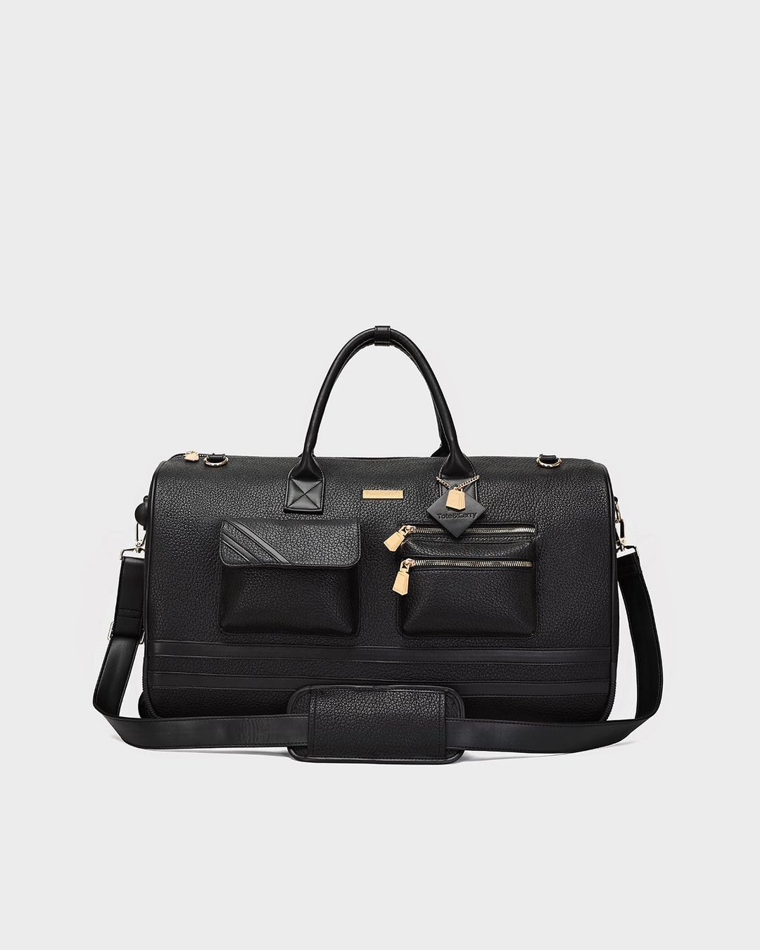 Leather Carry-All Tote Bag & Rolling Duffle Duo in Black