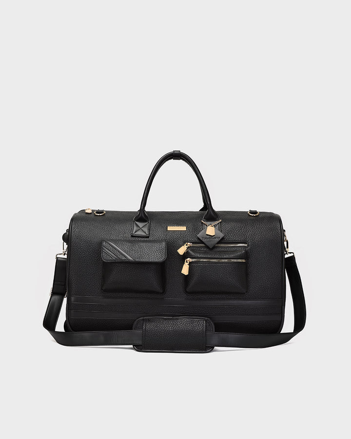 Leather Carry-All Tote Bag & Rolling Duffle Duo in Black