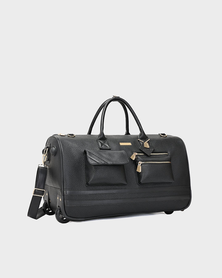 Leather Carry-All Tote Bag & Rolling Duffle Duo in Black
