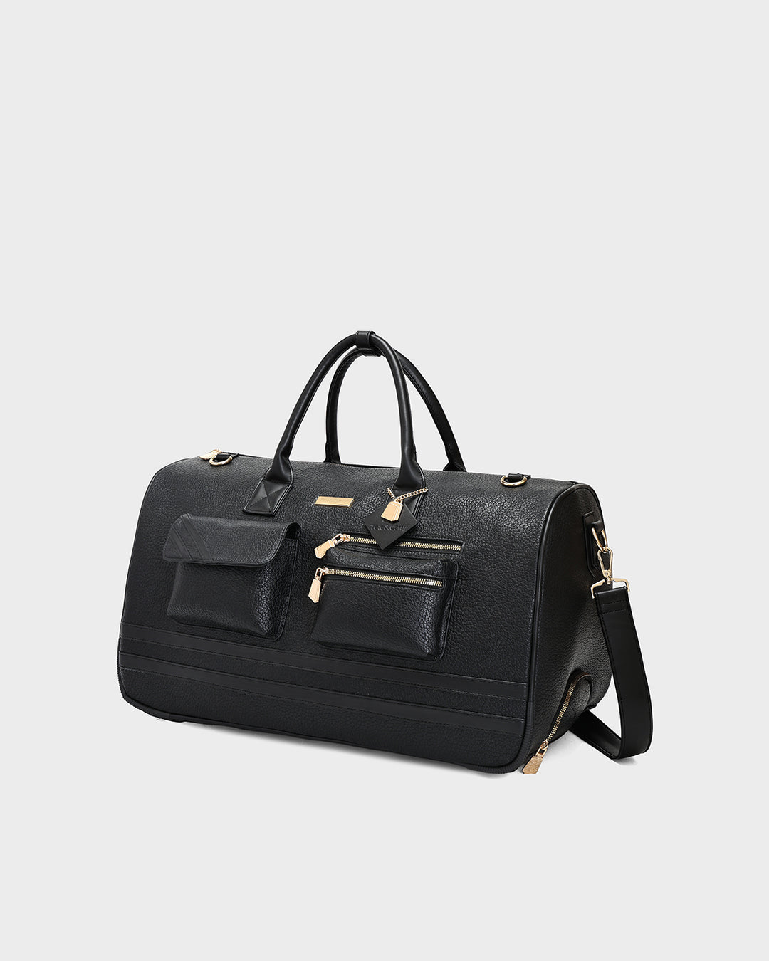 Leather Carry-All Tote Bag & Rolling Duffle Duo in Black