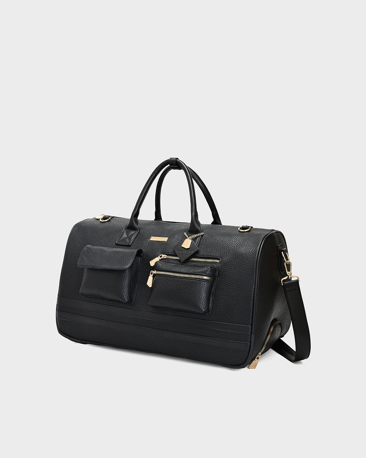 Leather Carry-All Tote Bag & Rolling Duffle Duo in Black