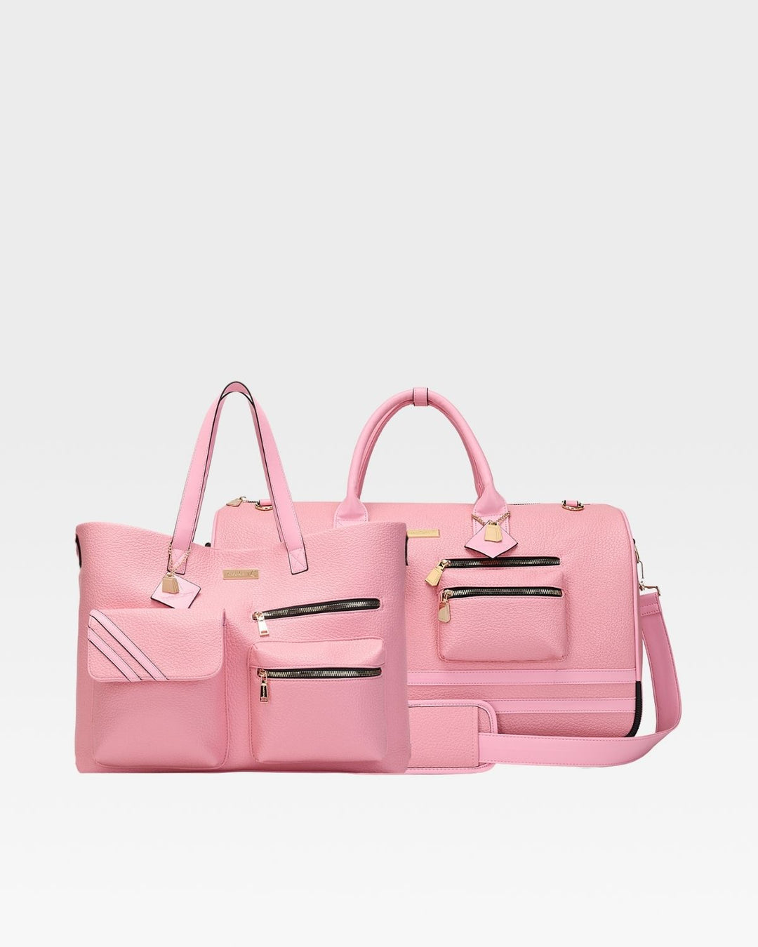 Leather Carry-All Tote Bag & Rolling Duffle Duo in Pink