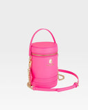 Leather Mini Barrel Purse in Neon Pink