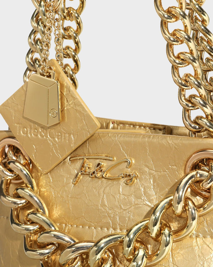 Leather Mini Tote Bag in Gold