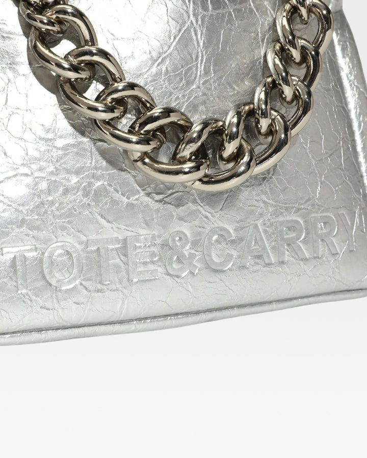 Leather Mini Tote Bag in Silver