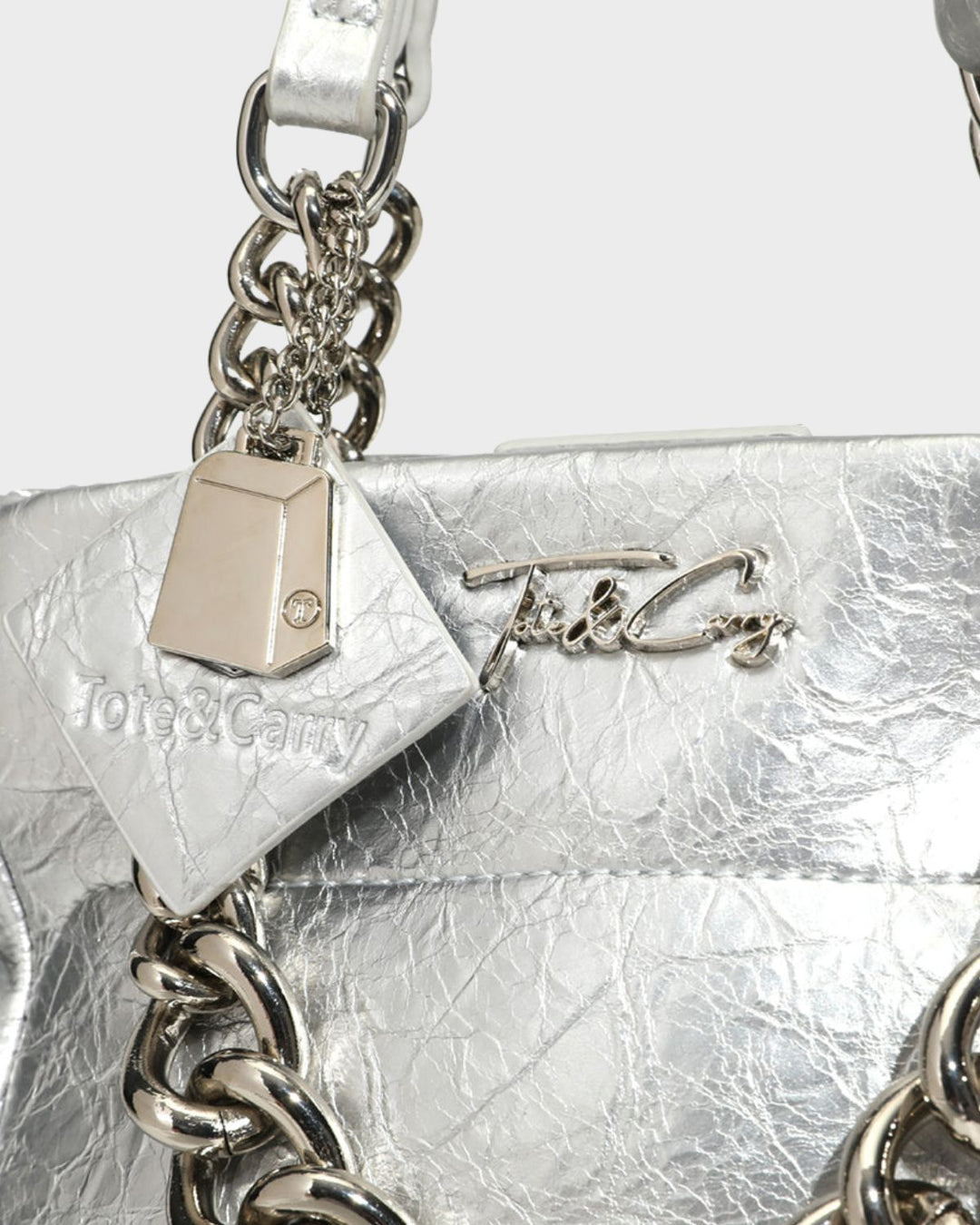 Leather Mini Tote Bag in Silver