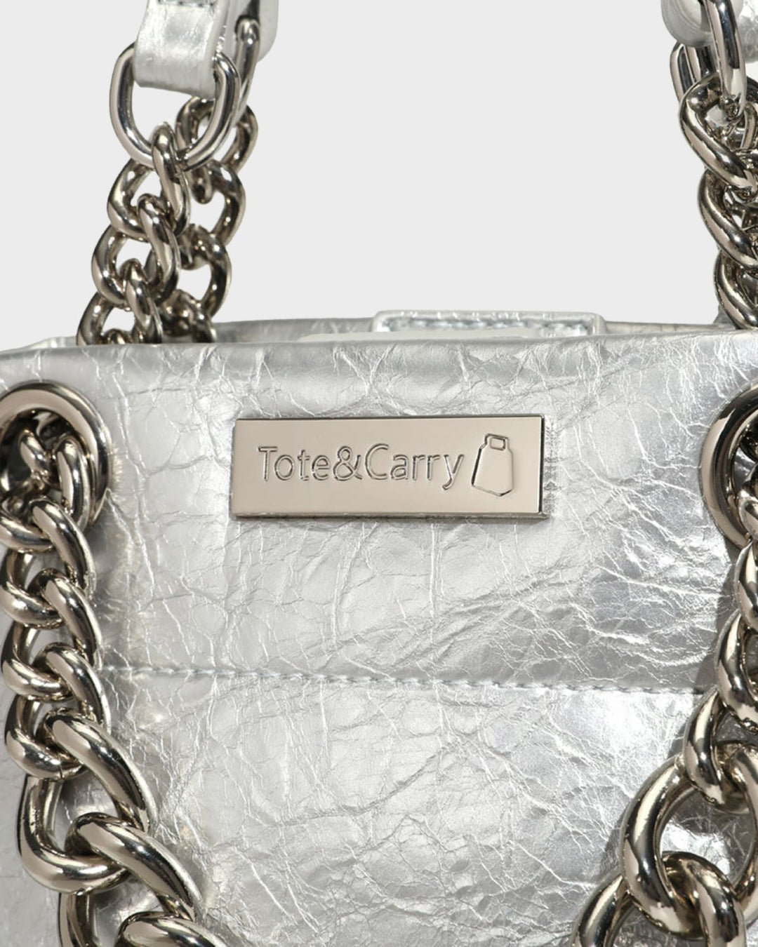 Leather Mini Tote Bag in Silver