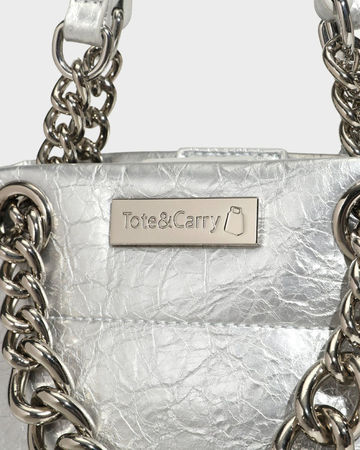 Leather Mini Tote Bag in Silver