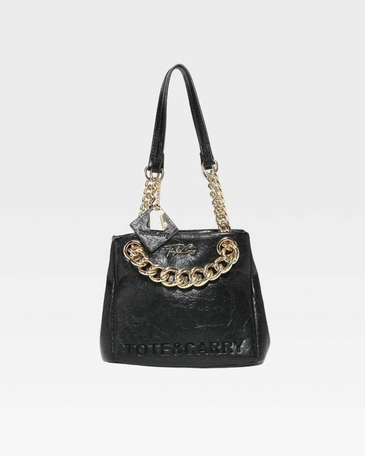 Leather Mini Tote Bag in Black