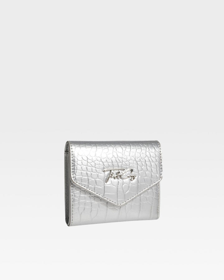 Mini Leather Wallet in Silver