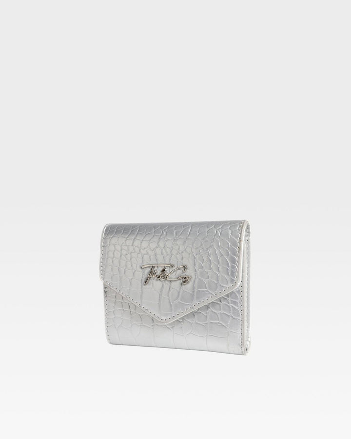 Mini Leather Wallet in Silver