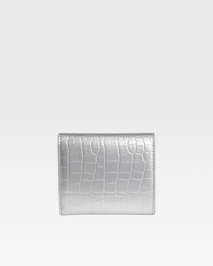 Mini Leather Wallet in Silver