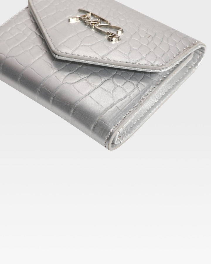 Mini Leather Wallet in Silver