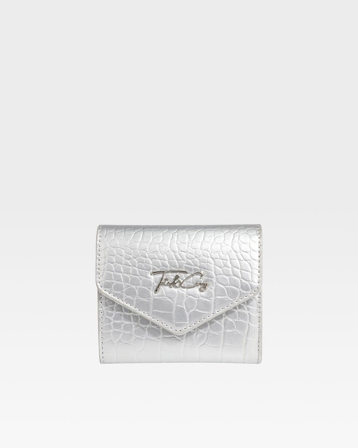 Mini Leather Wallet in Silver