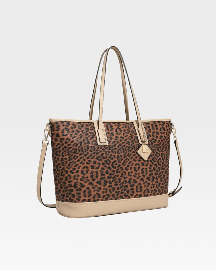 Leopard Print Tote Bag in Beige