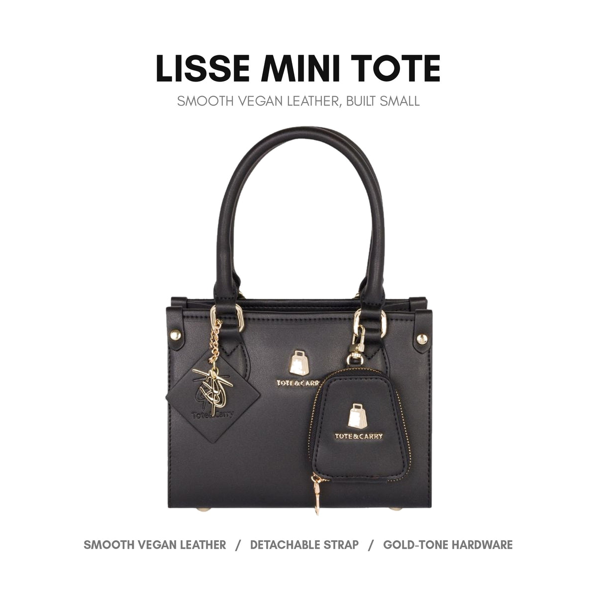 Lisse Mini Tote in Black - smooth vegan leather, built small