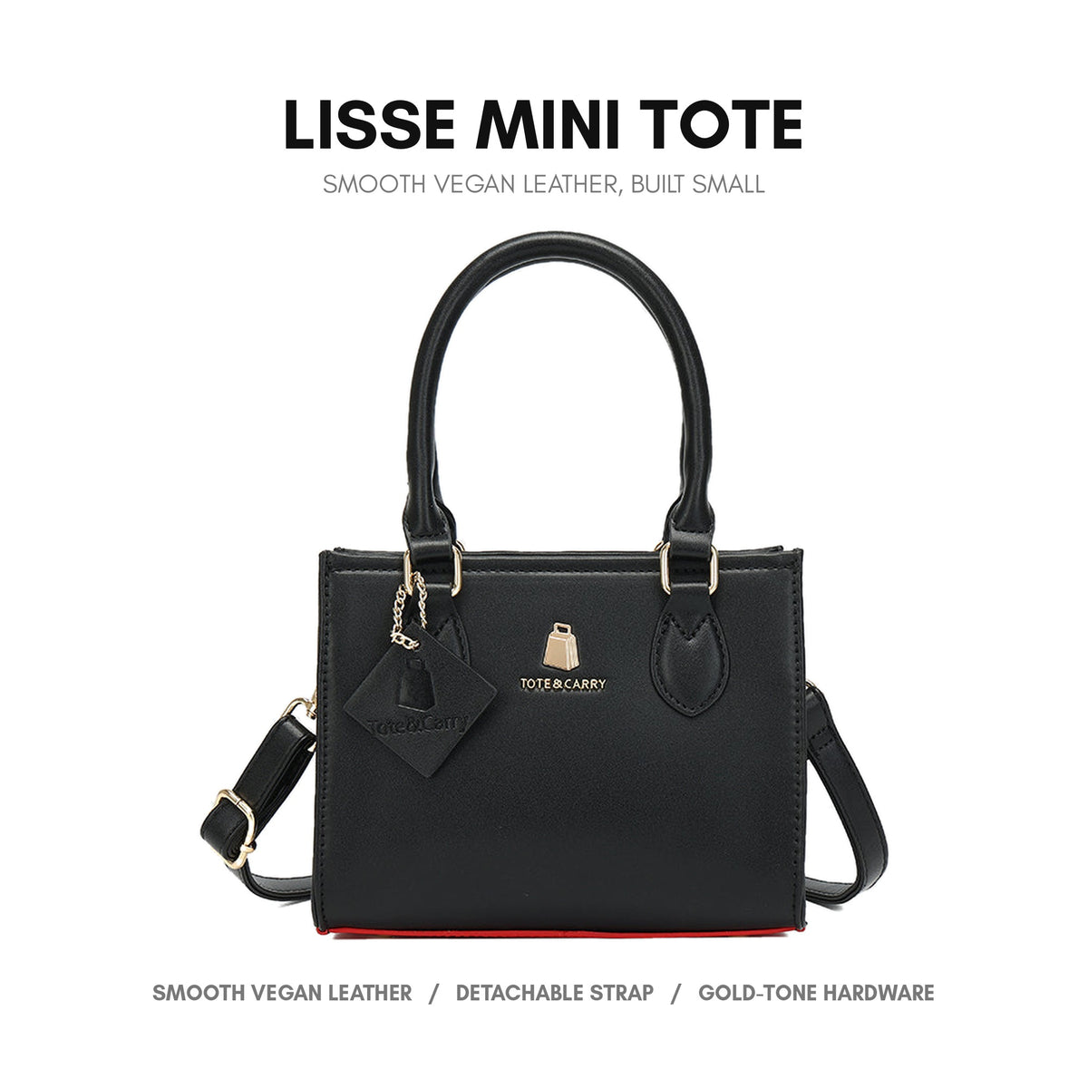 Lisse Mini Tote in Black & Red (TikTok listing) - smooth vegan leather, built small