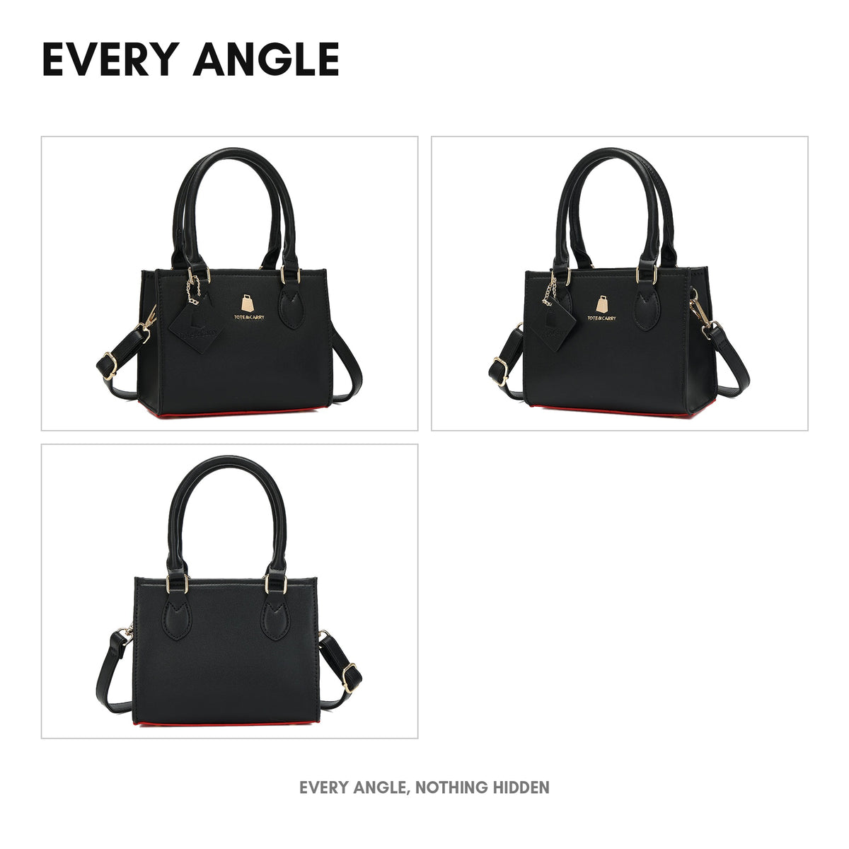 Lisse Mini Tote in Black & Red (TikTok listing) - every angle: front, side, back and interior