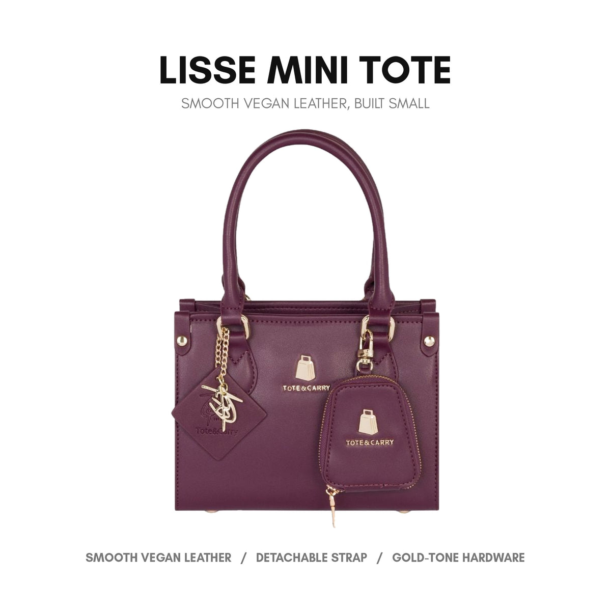 Lisse Mini Tote in Burgundy - smooth vegan leather, built small