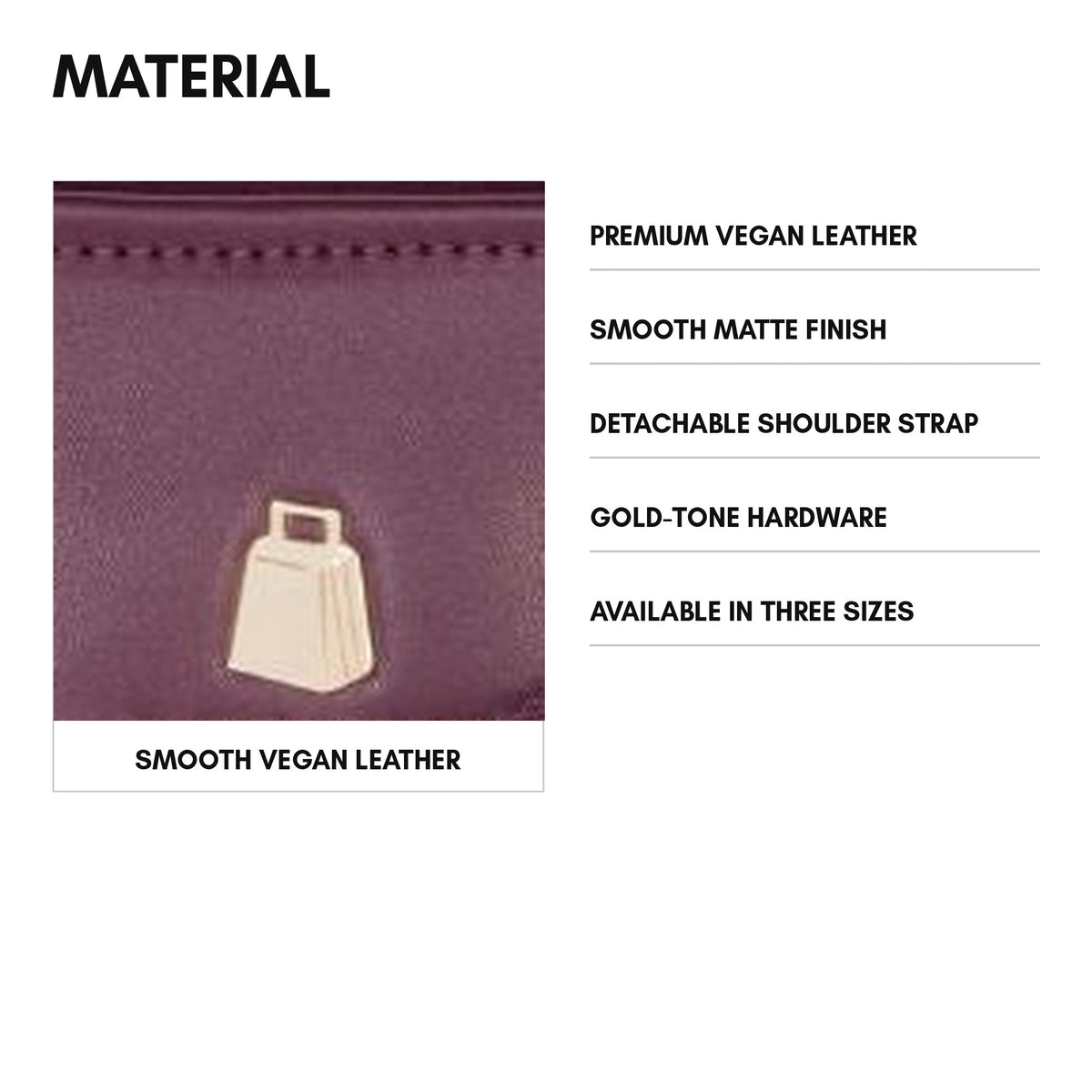 Lisse Mini Tote in Burgundy - material and specs: premium vegan leather, smooth matte finish, detachable shoulder strap, gold-tone hardware, available in three sizes