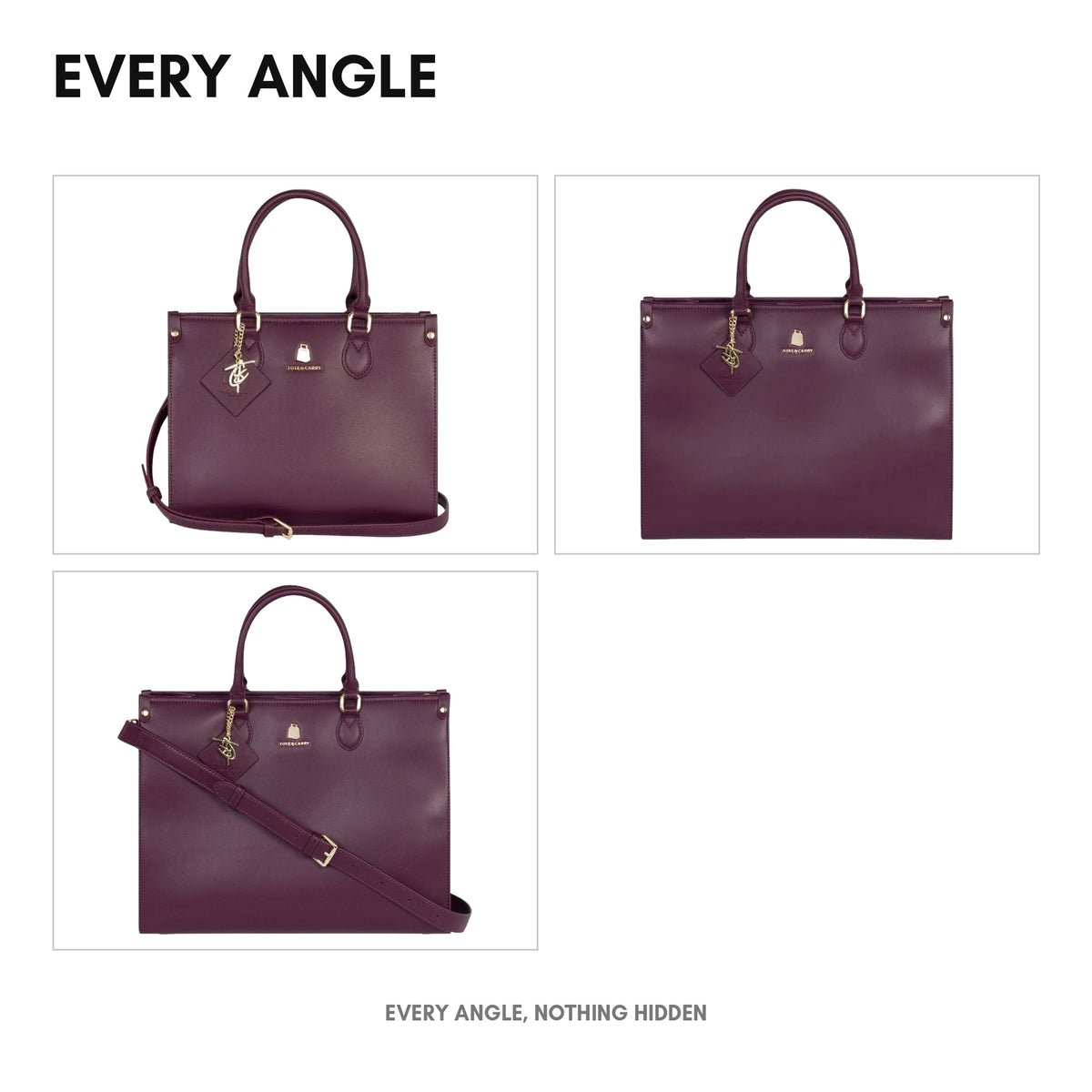 Lisse Mini Tote in Burgundy - every angle: front, side, back and interior