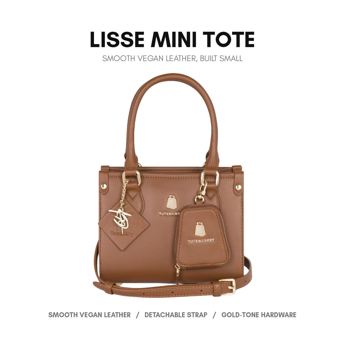 Lisse Mini Tote in Coffee - smooth vegan leather, built small