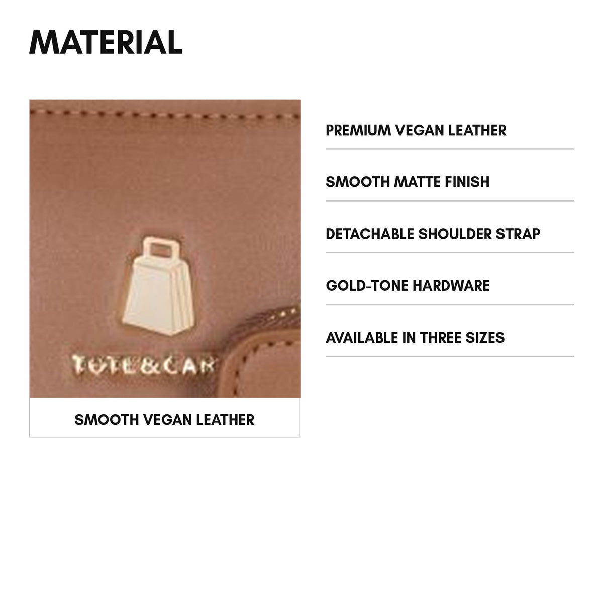 Lisse Mini Tote in Coffee - material and specs: premium vegan leather, smooth matte finish, detachable shoulder strap, gold-tone hardware, available in three sizes