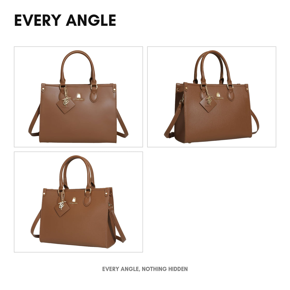 Lisse Mini Tote in Coffee - every angle: front, side, back and interior