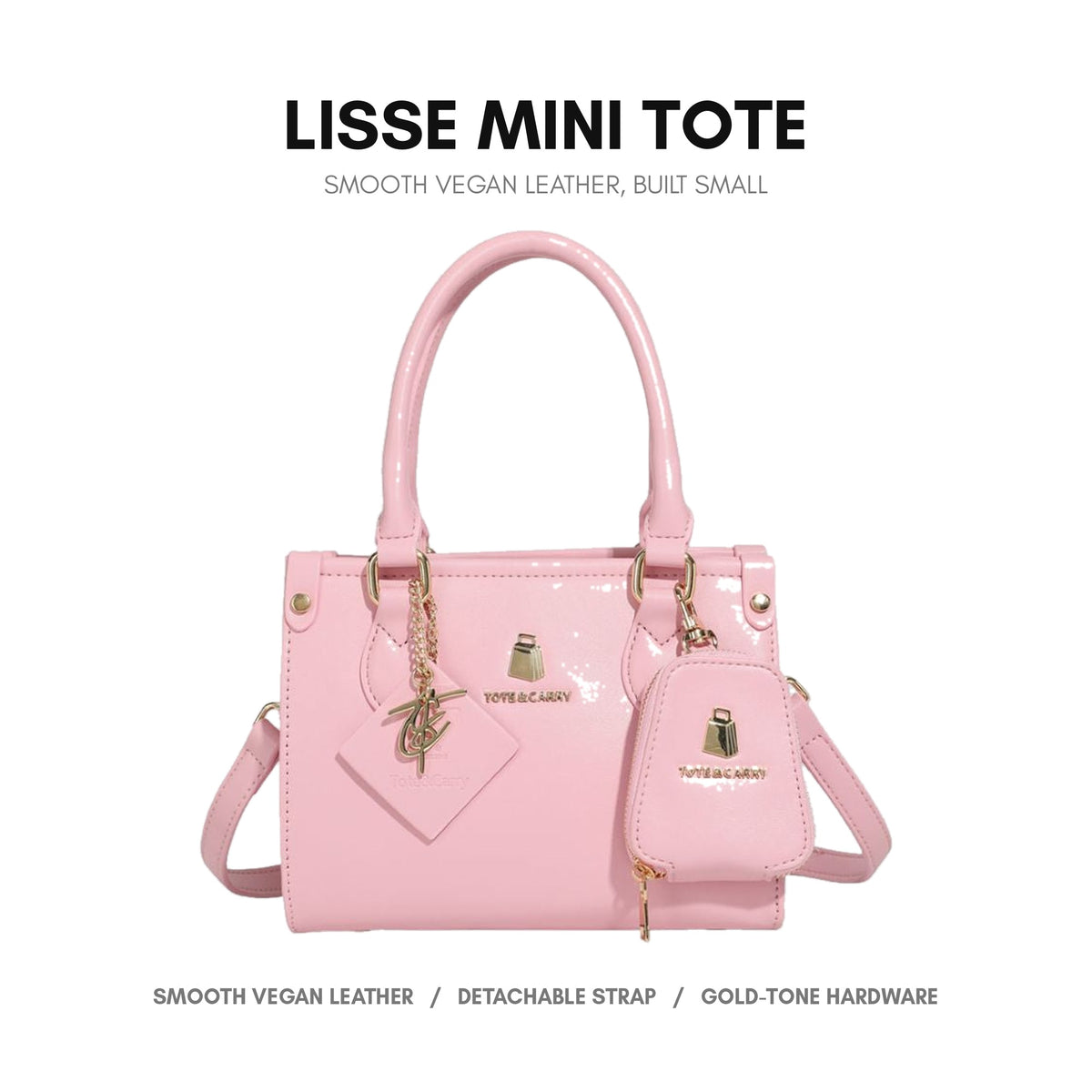 Lisse Mini Tote in Bubble Gum - smooth vegan leather, built small