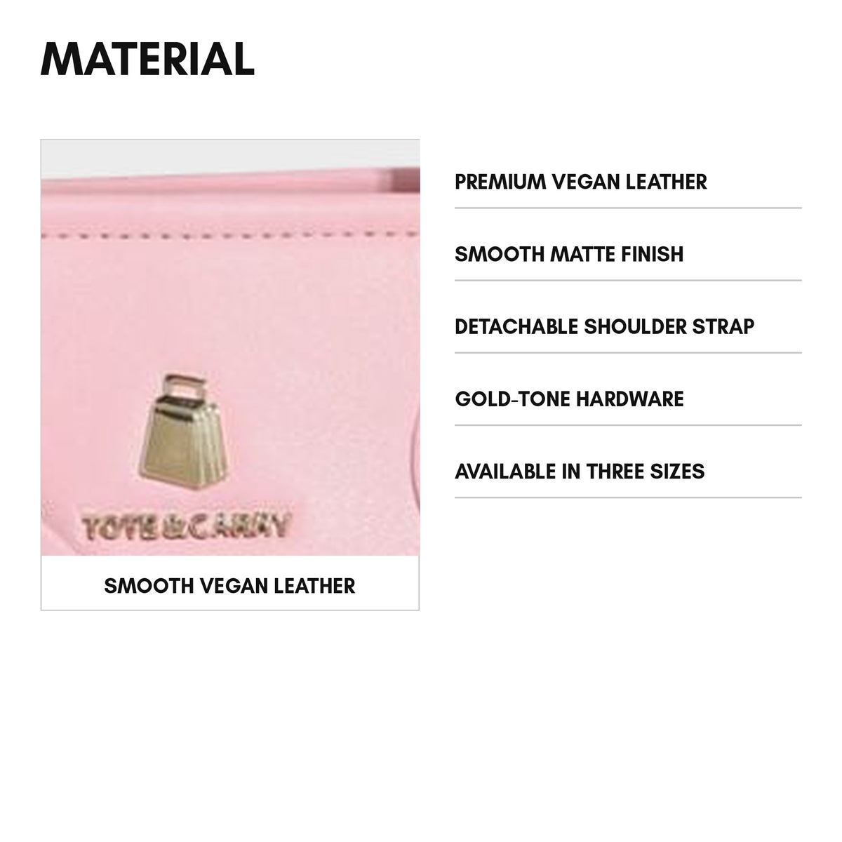 Lisse Mini Tote in Bubble Gum - material and specs: premium vegan leather, smooth matte finish, detachable shoulder strap, gold-tone hardware, available in three sizes