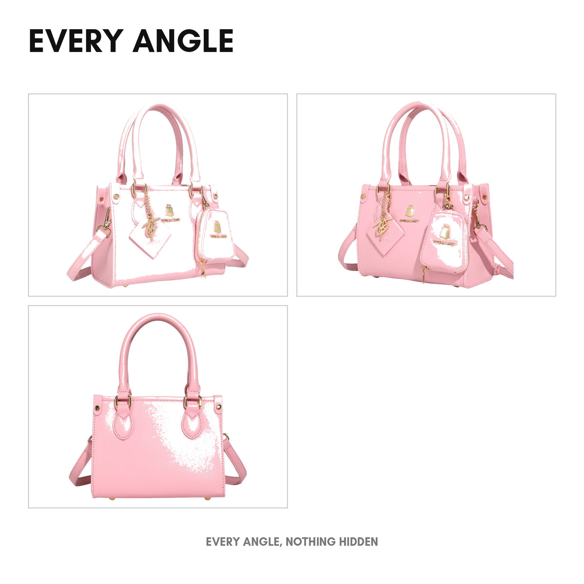 Lisse Mini Tote in Bubble Gum - every angle: front, side, back and interior