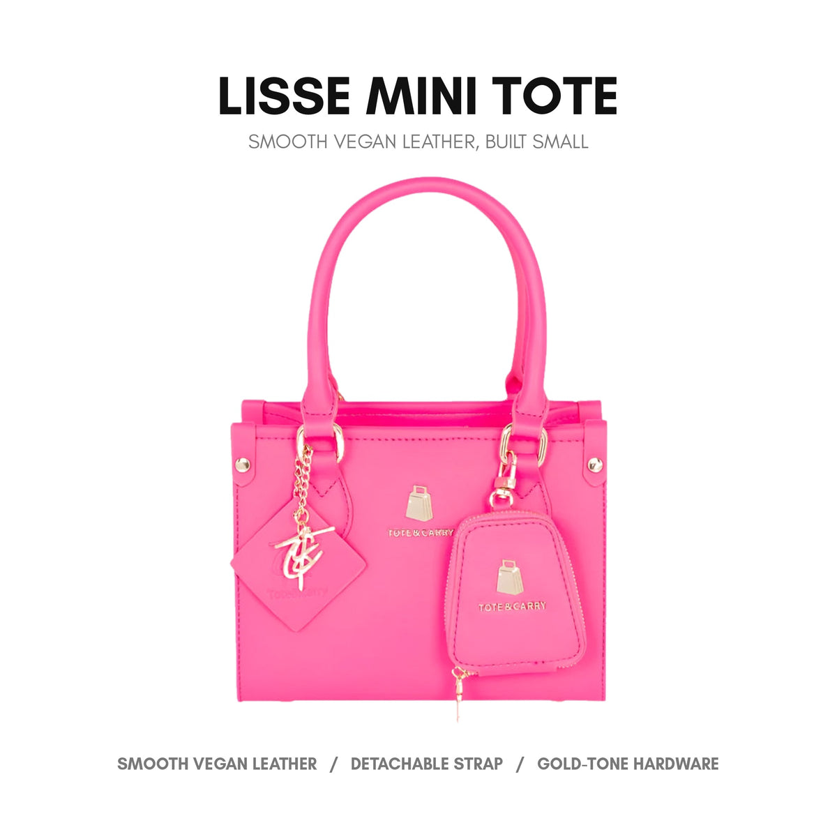 Lisse Mini Tote in Neon Pink - smooth vegan leather, built small