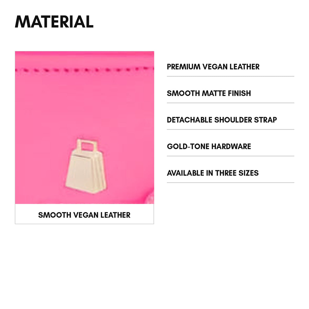 Lisse Mini Tote in Neon Pink - material and specs: premium vegan leather, smooth matte finish, detachable shoulder strap, gold-tone hardware, available in three sizes