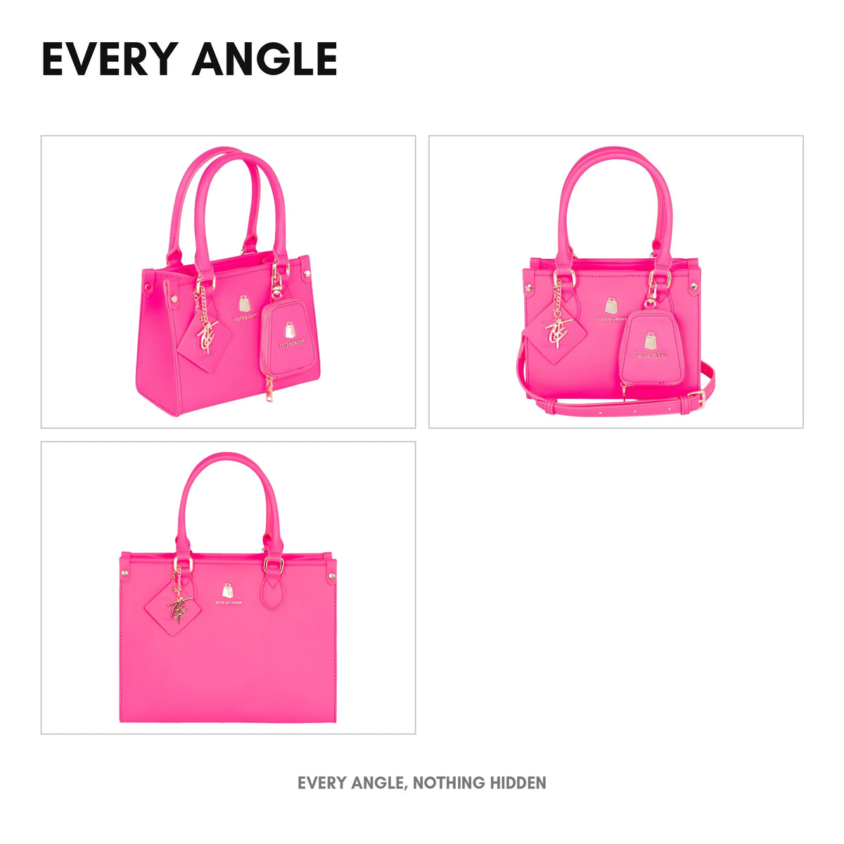 Lisse Mini Tote in Neon Pink - every angle: front, side, back and interior
