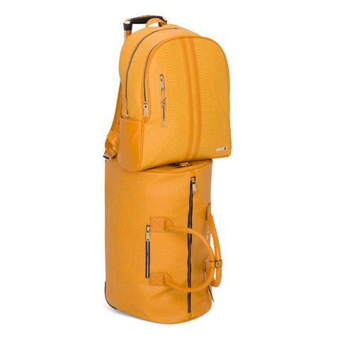 Mustard Apollo 1 Faux Snakeskin Backpack & Rolling Duffle Bag