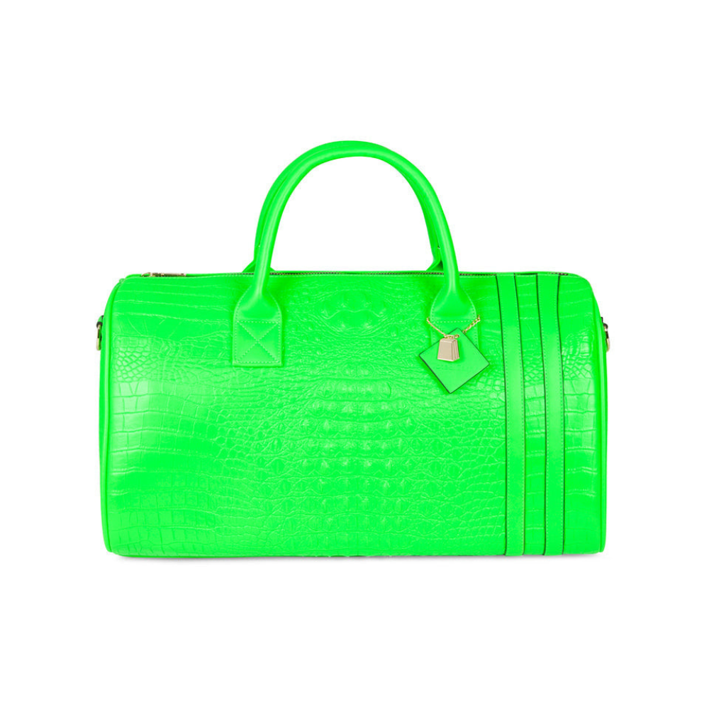 Lime Green Crocodile Skin Duffle Bag Tote Carry