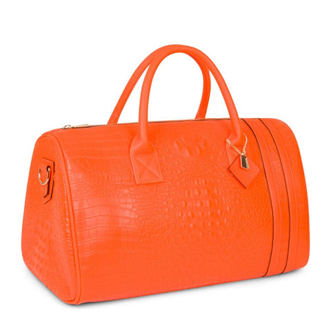 Neon Orange Apollo 2 Faux Crocodile Skin Duffle Bag