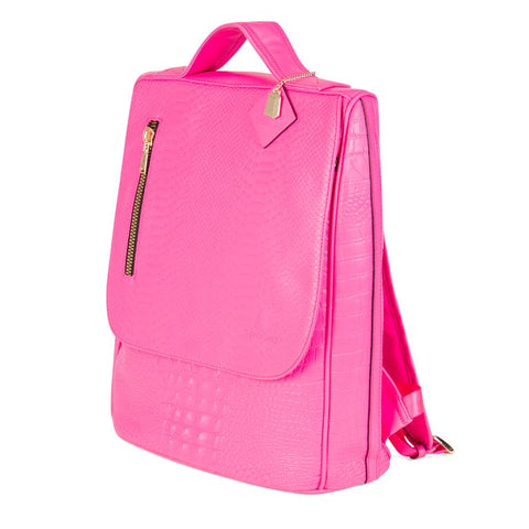 Neon Pink Apollo 2 Faux Crocodile Skin Backpack