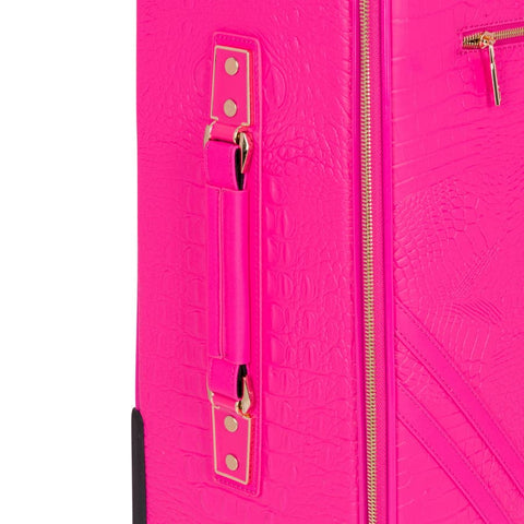Neon Pink Apollo 2 Faux Crocodile Skin Carry-On Suitcase