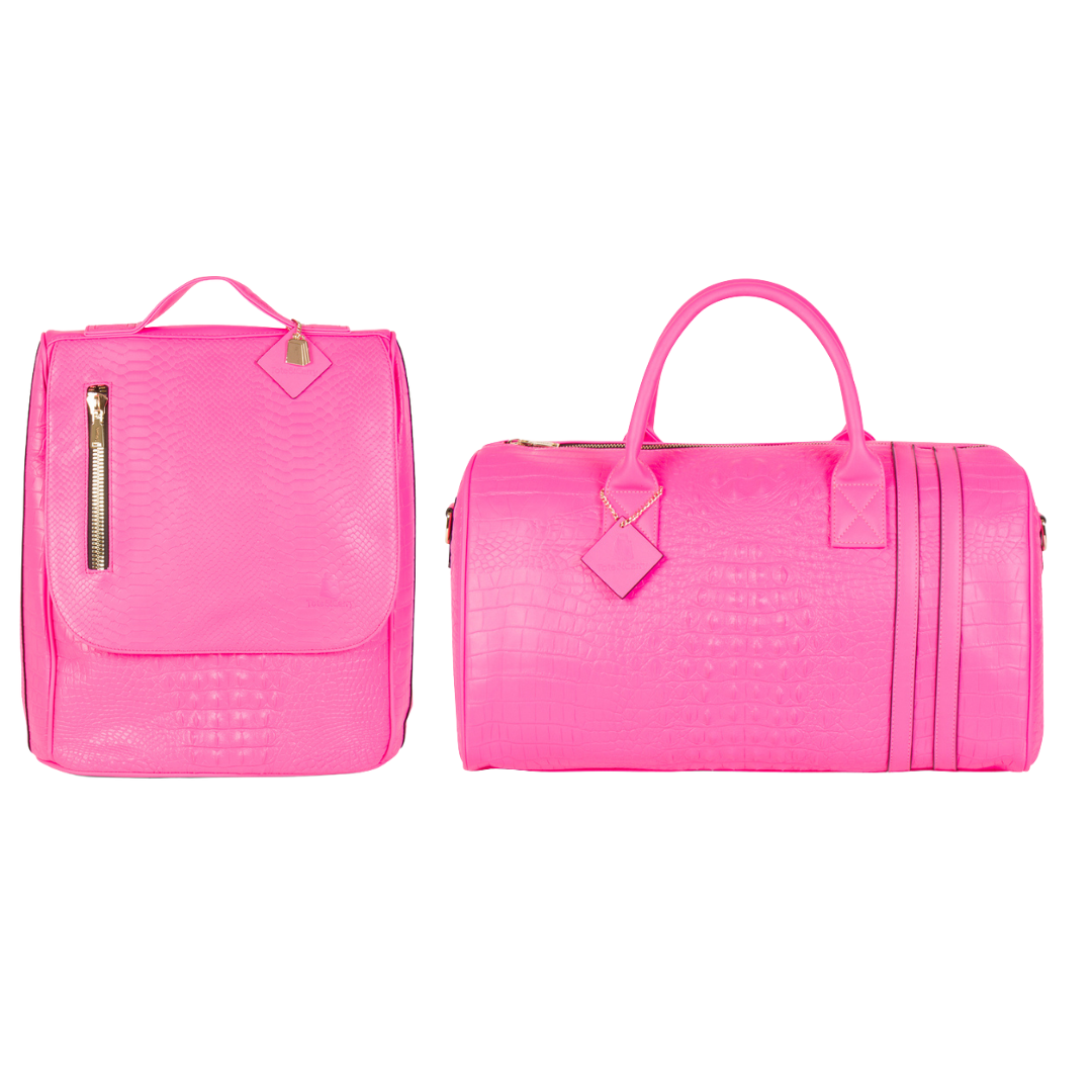 Pink leather travel bag sales
