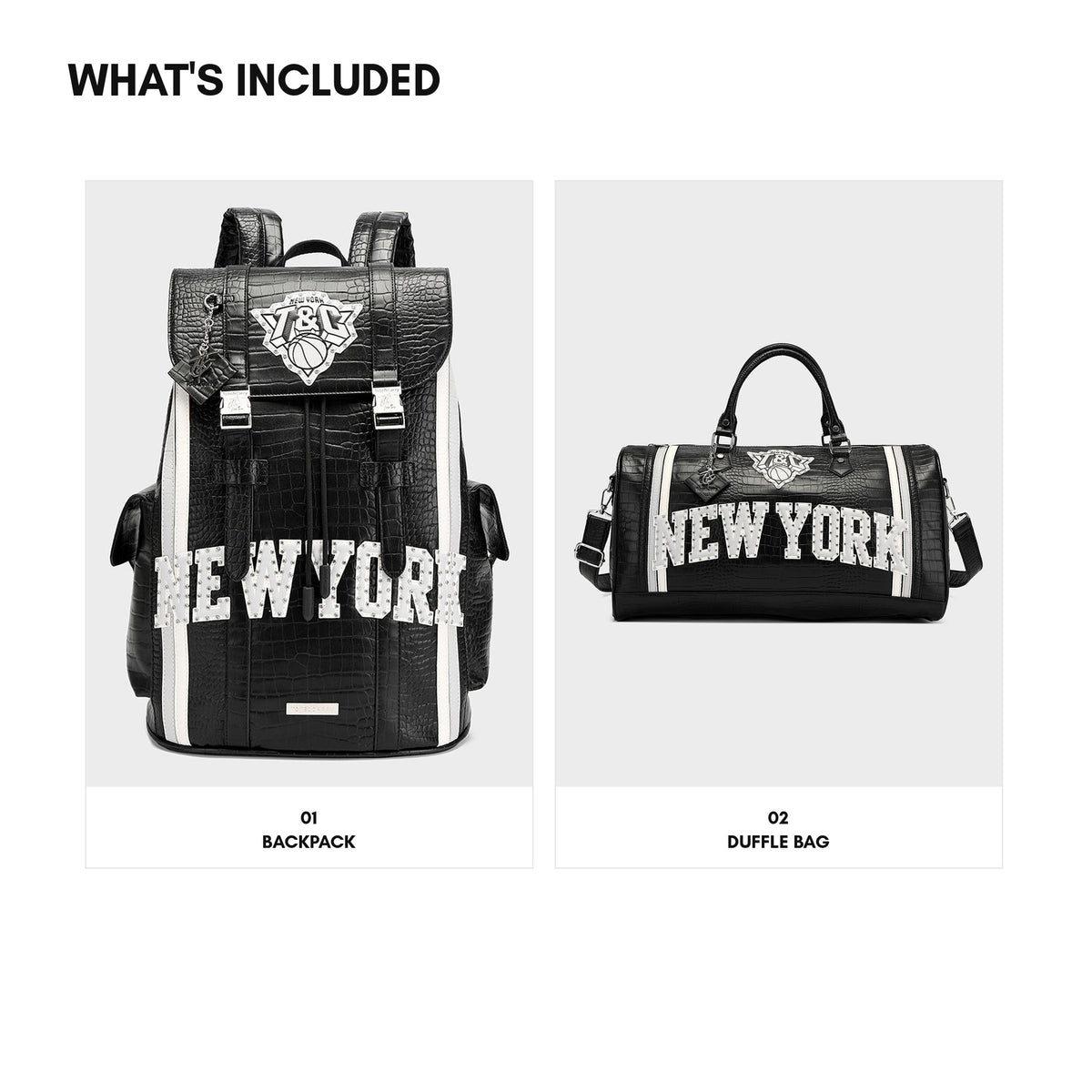 NY Onyx Travel Set in Black — what's included, backpack and duffle bag