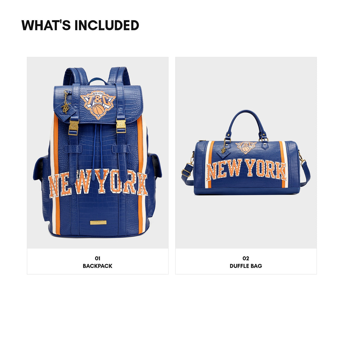 NY Onyx Travel Set in Blue & Orange — what's included, backpack and duffle bag