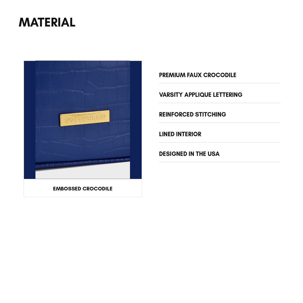 NY Onyx Travel Set in Blue & Orange — material, premium faux crocodile with varsity applique lettering