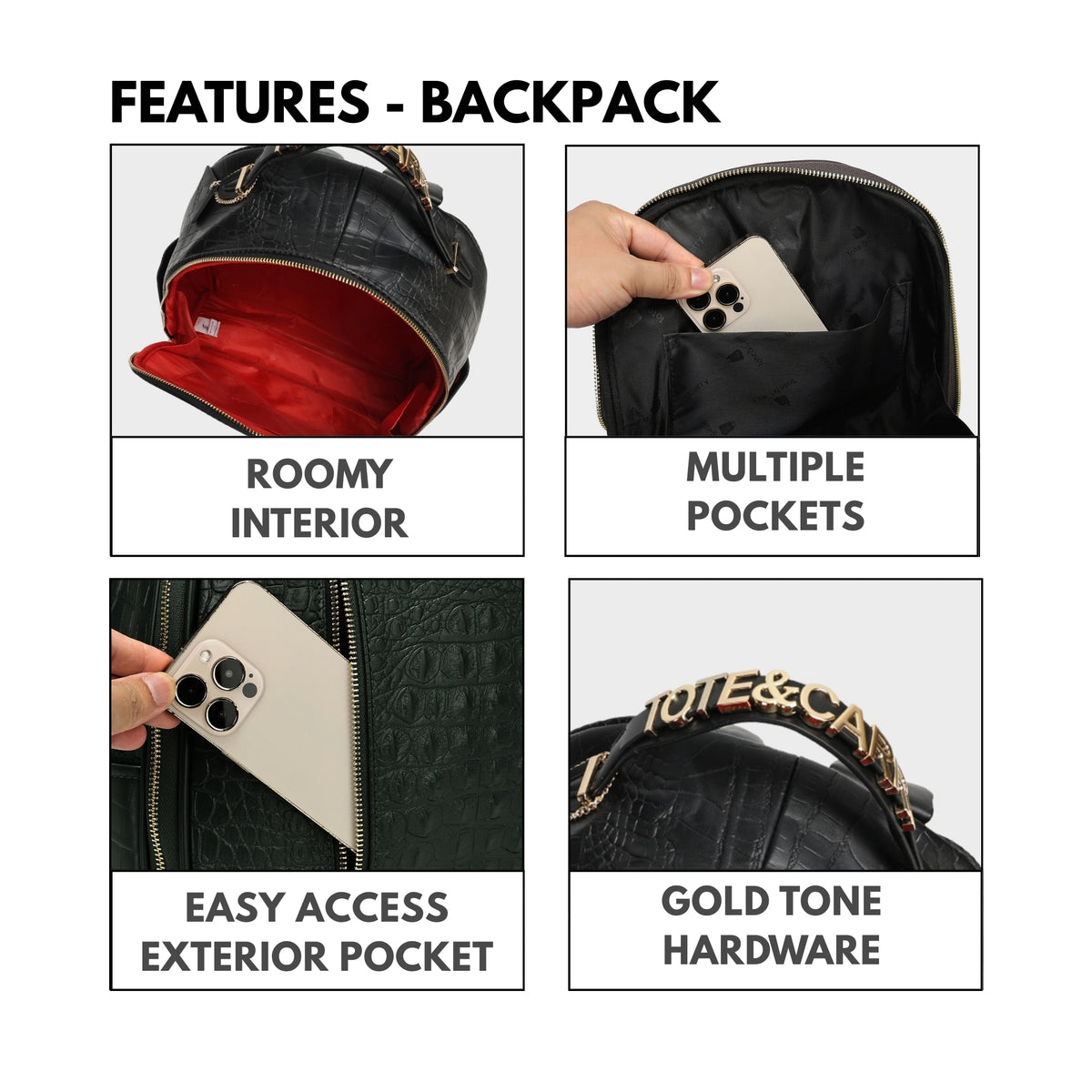 Tote&Carry Classic Overnight Travel Set in Black — backpack features, roomy interior, multiple pockets and easy-access exterior pocket