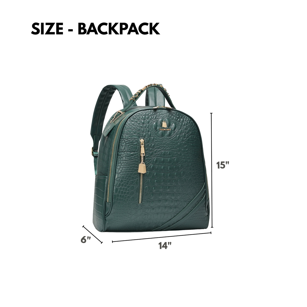 Tote&Carry Classic Overnight Travel Set in Emerald Green — backpack size, 15 x 14 x 6 inches