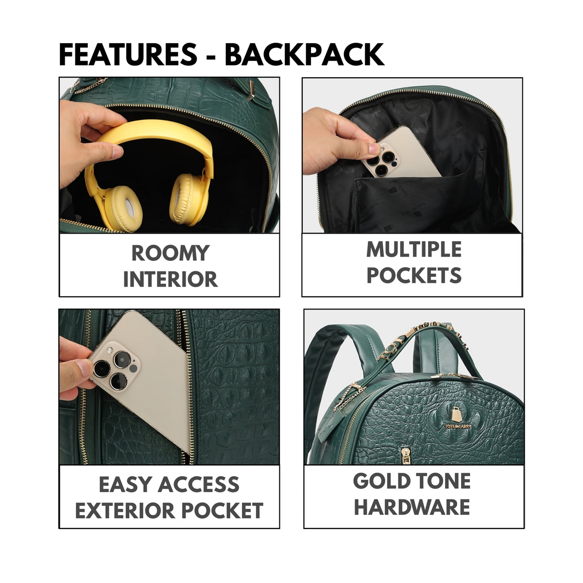 Tote&Carry Classic Overnight Travel Set in Emerald Green — backpack features, roomy interior, multiple pockets and easy-access exterior pocket