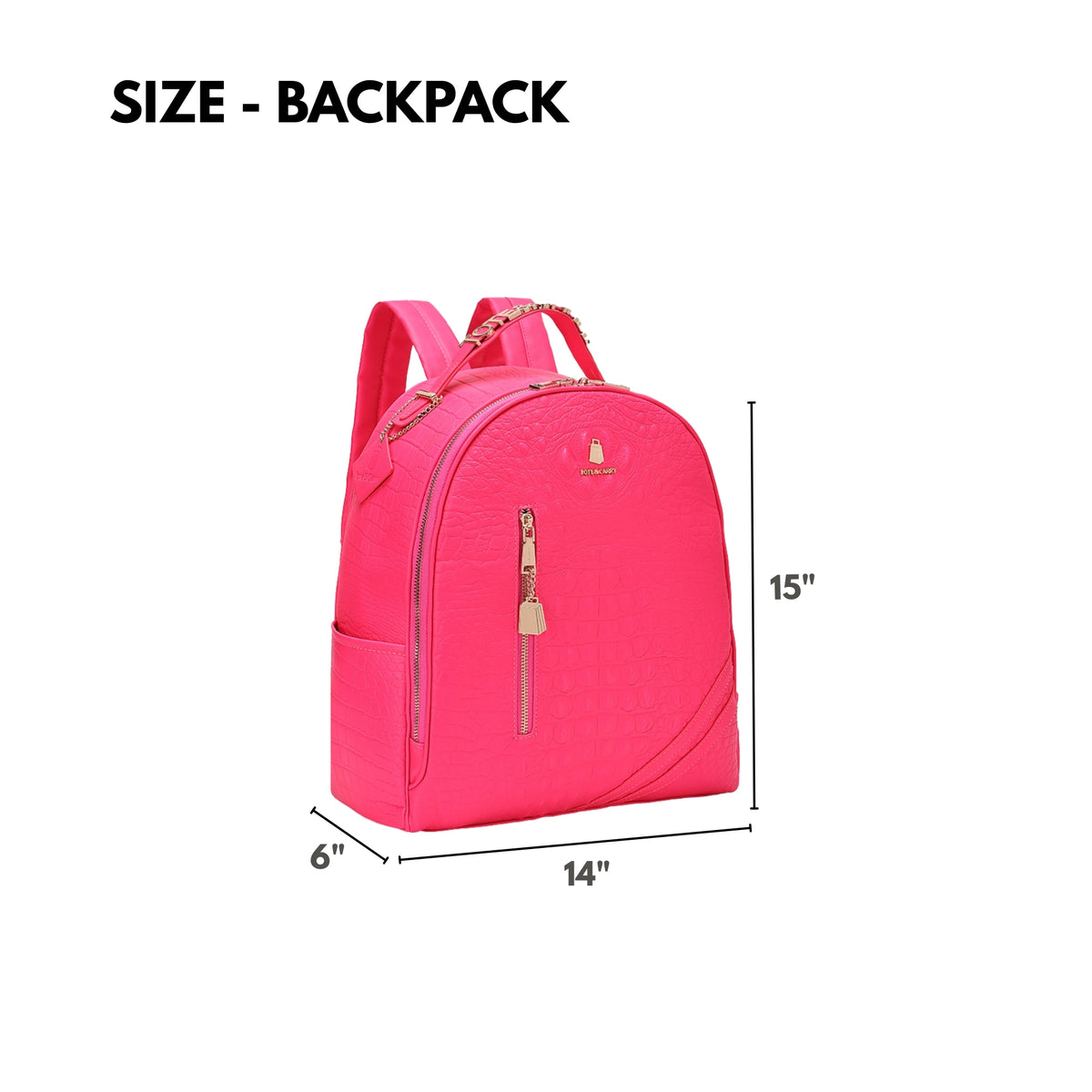 Tote&Carry Classic Overnight Travel Set in Neon Pink — backpack size, 15 x 14 x 6 inches