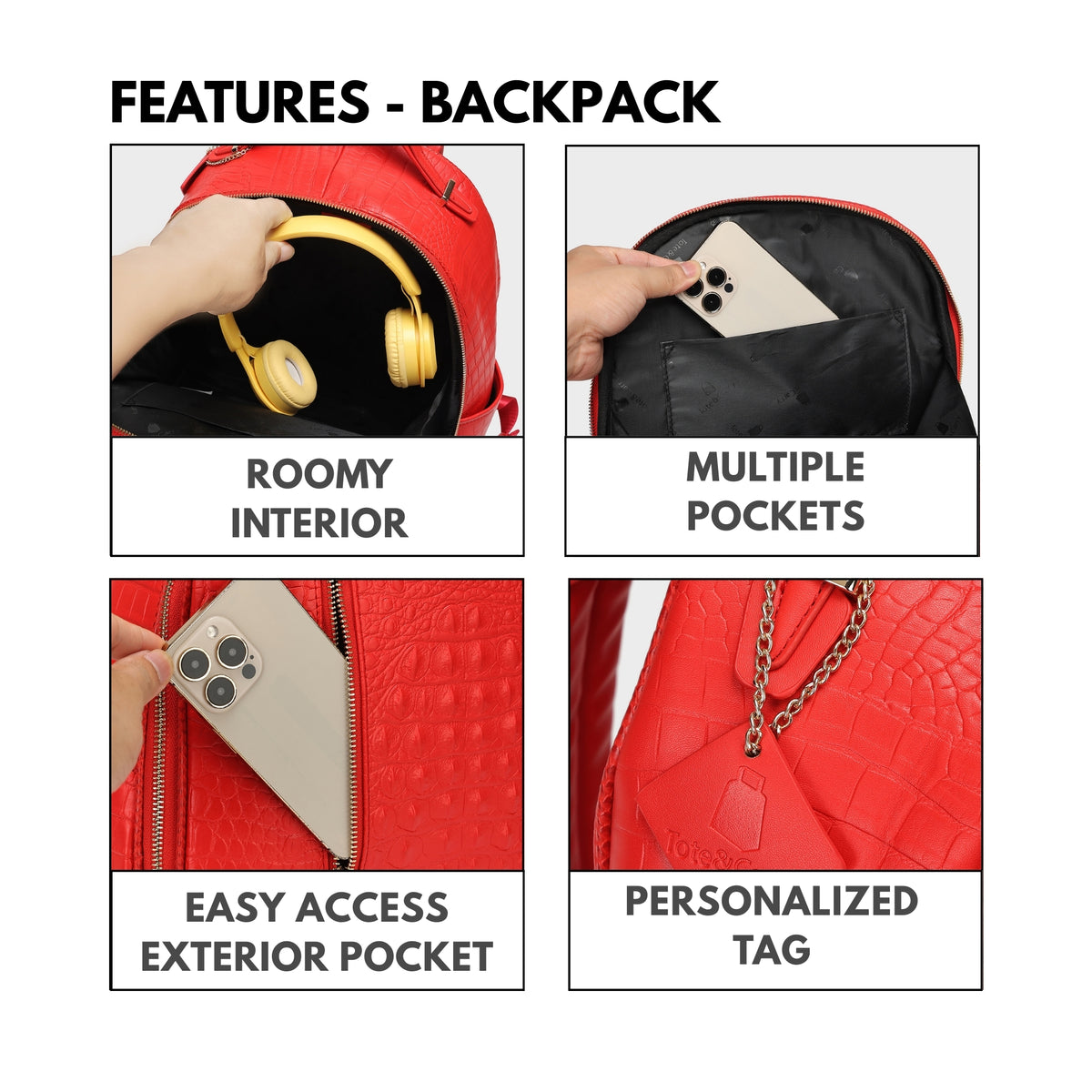 Tote&Carry Classic Overnight Travel Set in Red — backpack features, roomy interior, multiple pockets and easy-access exterior pocket