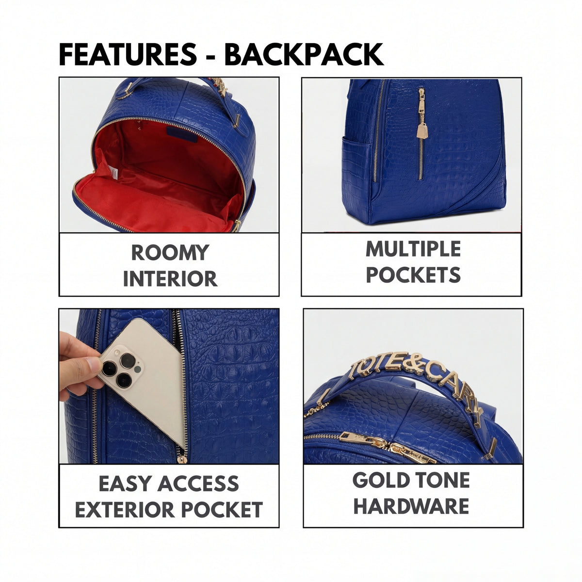 Tote&Carry Classic Overnight Travel Set in Royal Blue — backpack features, roomy interior, multiple pockets and easy-access exterior pocket