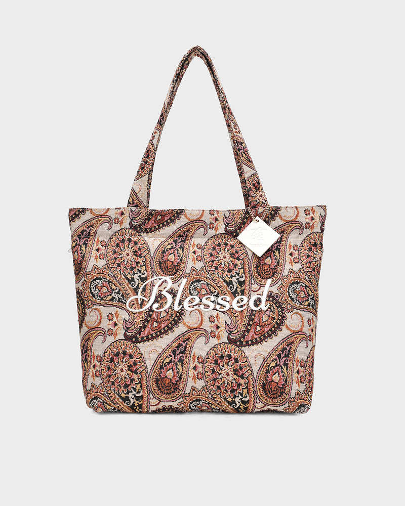 Paisley Grace Tote Bag in Brown